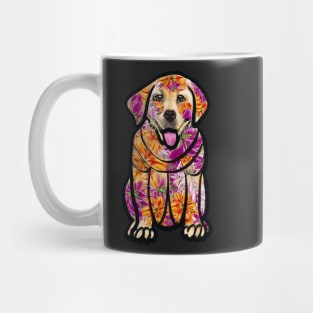 Dogs dog, Labrador retriever in flowers- doggie floral  cute Golden Labrador retriever puppy dog in winter beanie hat Mug